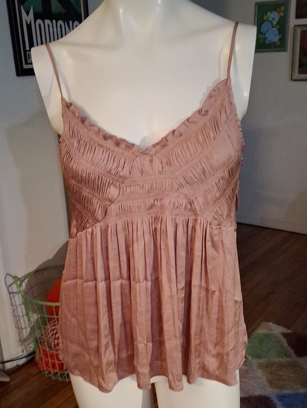 Grade & Gather Dusty Rose Spaghetti Strap Smocked Bust Tank Top